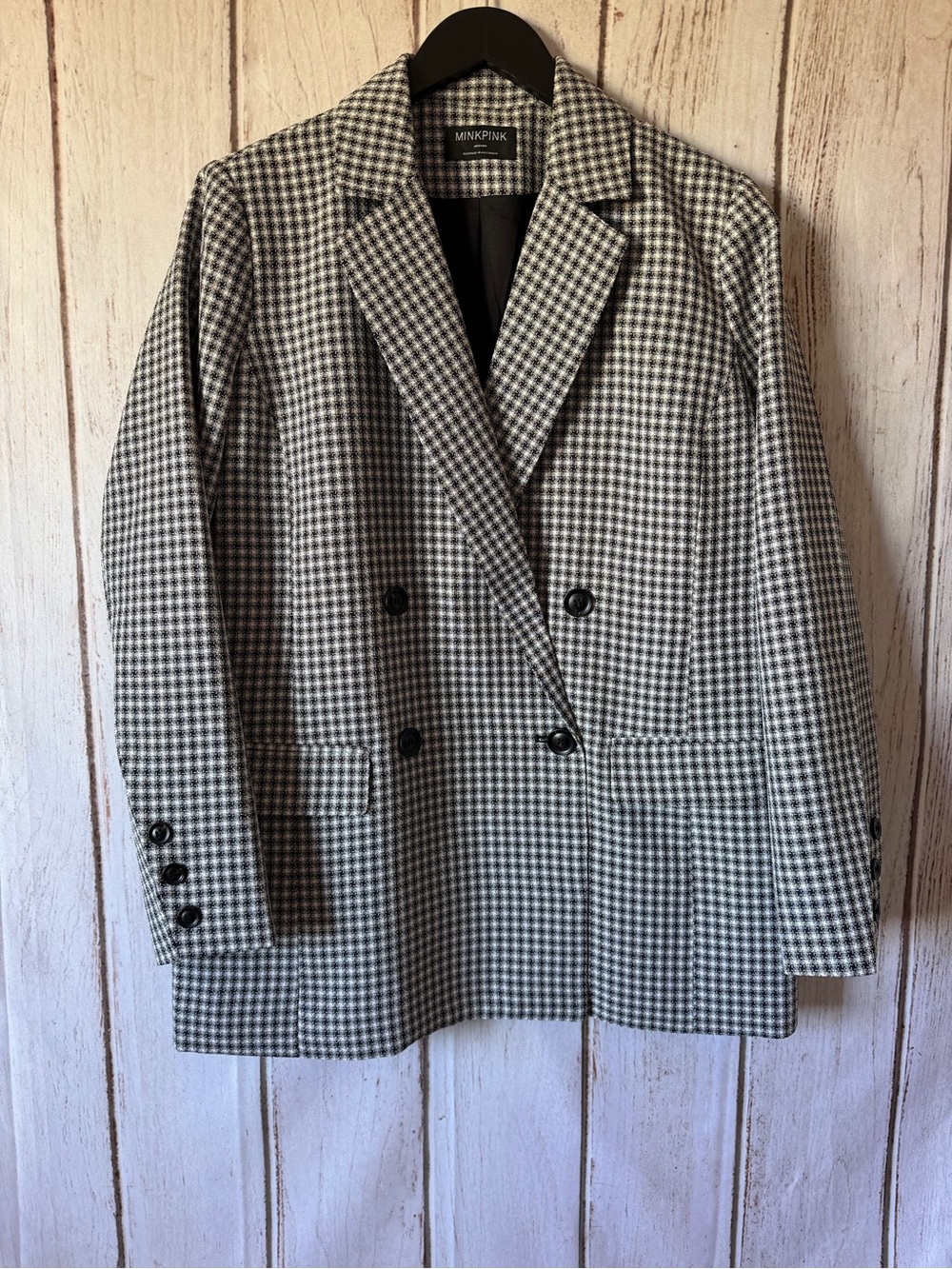 MINKPINK Black & White Houndstooth Double-Breasted Blazer Size M